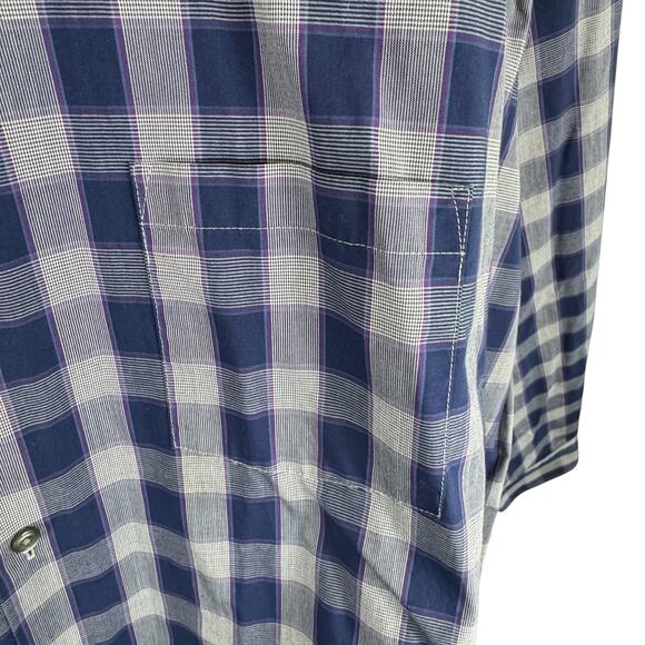 Shaquille O'Neal Big Fit Cooling Stretch Purple White Check Button Up Mens XLG - Picture 3 of 5